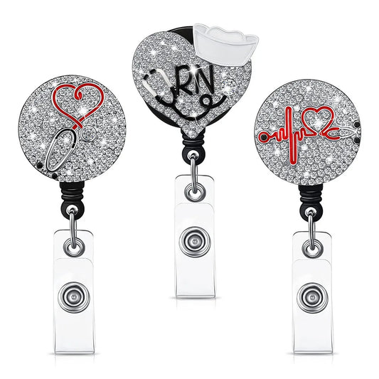 Rhinestones Retractable Nurse Badge