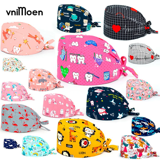 Cartoon Print Scrub Caps